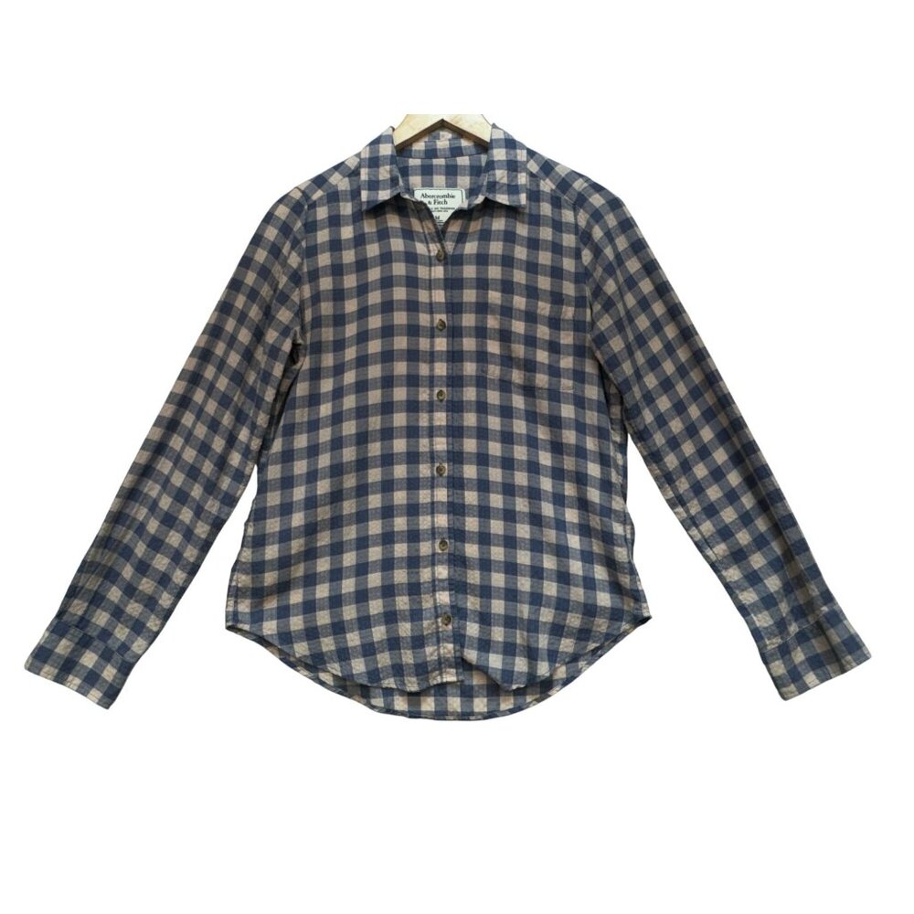 Abercrombie & Fitch Womens Long Sleeves Button Up Shirt Size M Blue Beige Plaid